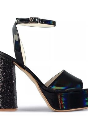Holographic Black Platform Ankle-Strap Heel
